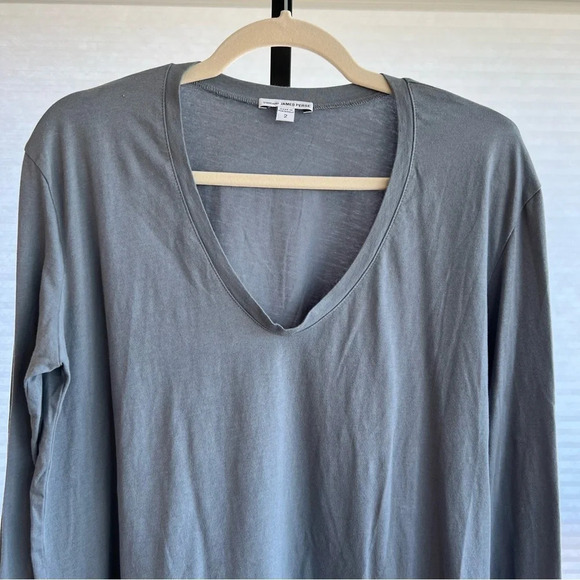 James Perse Scoop Neck Long Sleeve Tee Shirt Grey Medium Classic Casual Spring - Picture 2 of 5